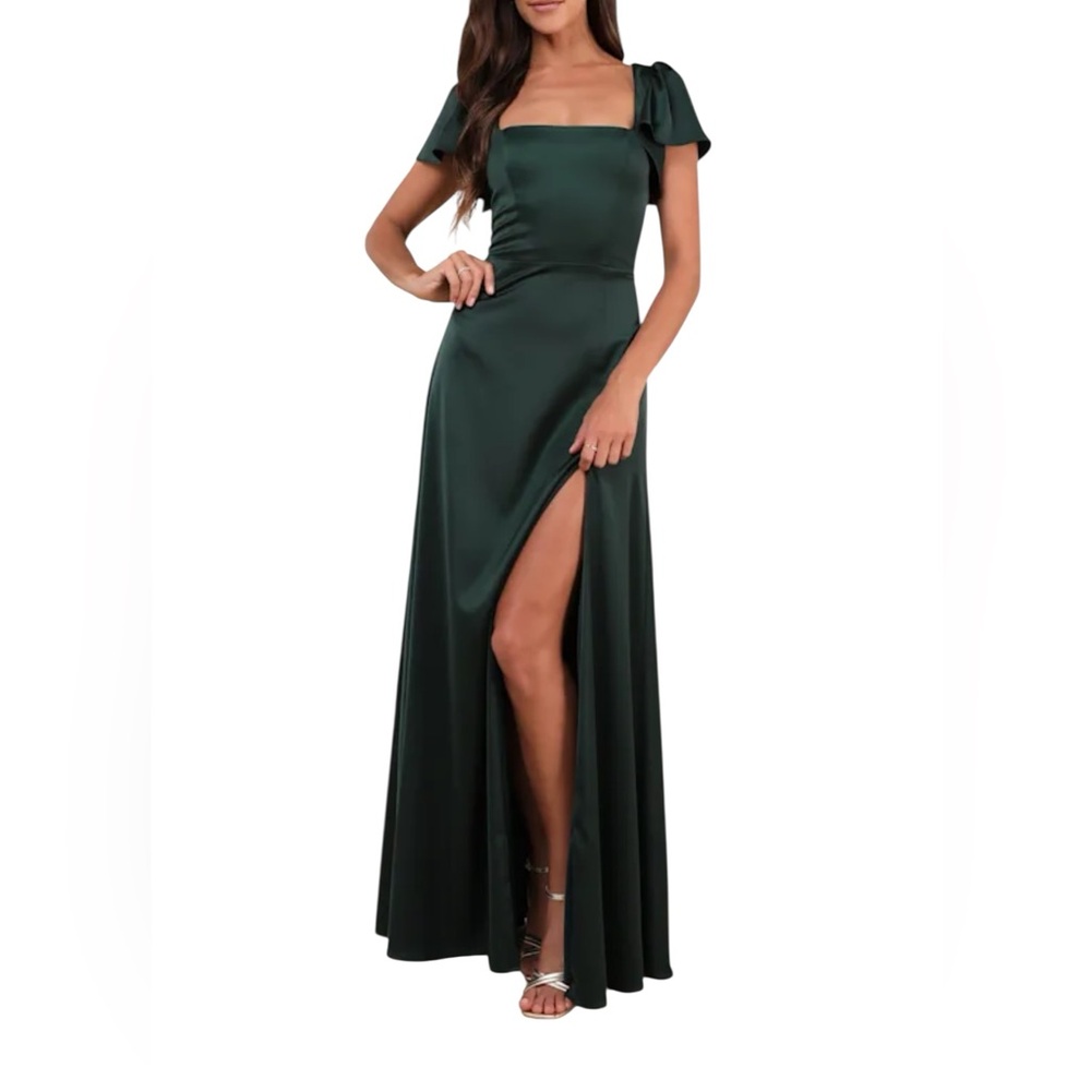 Lulus Ultimate Sweetness Emerald Green Satin Flutter
Sleeve Maxi Dress